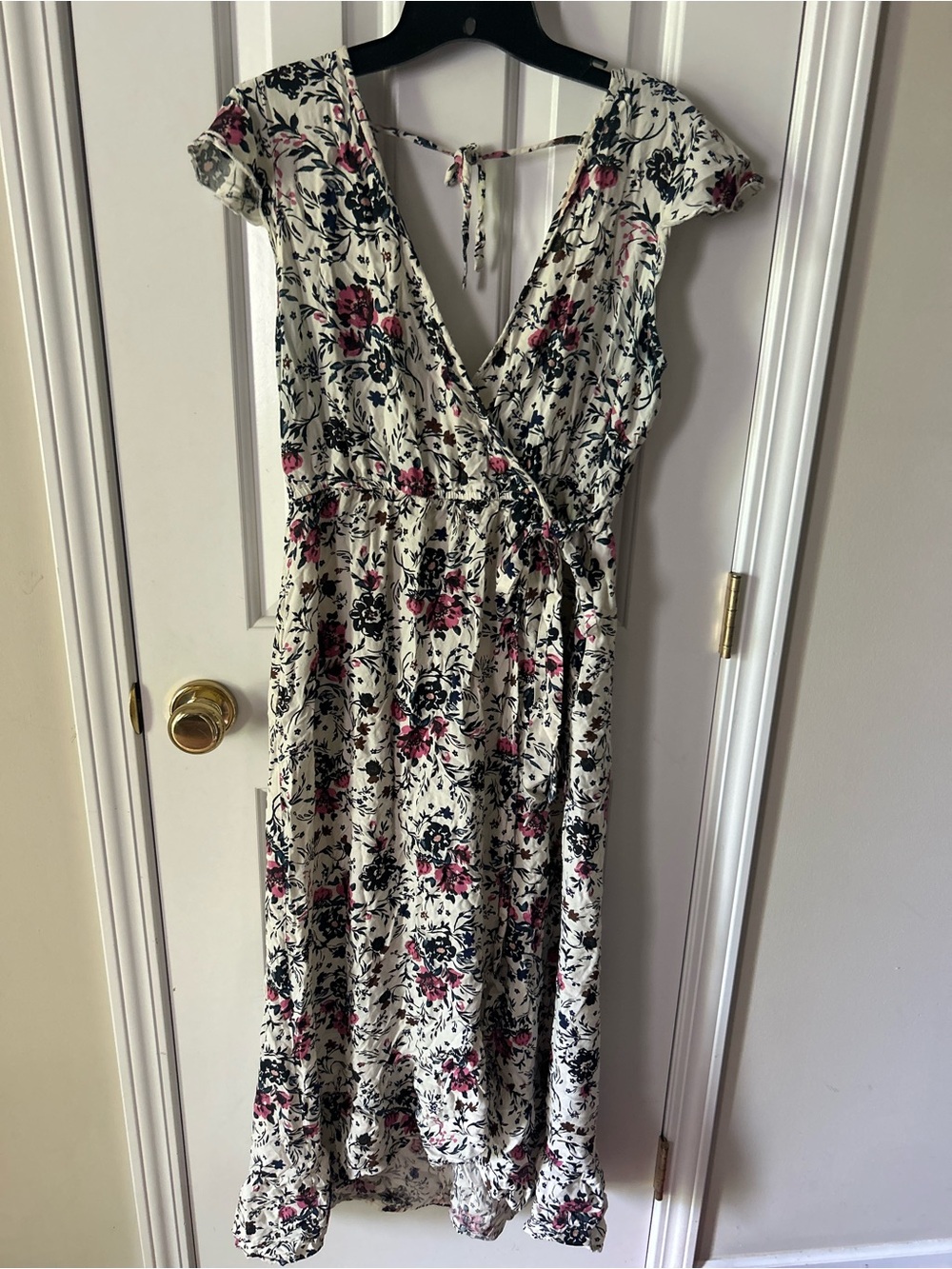 Floral Wrap Midi Dress in Cream and Pink